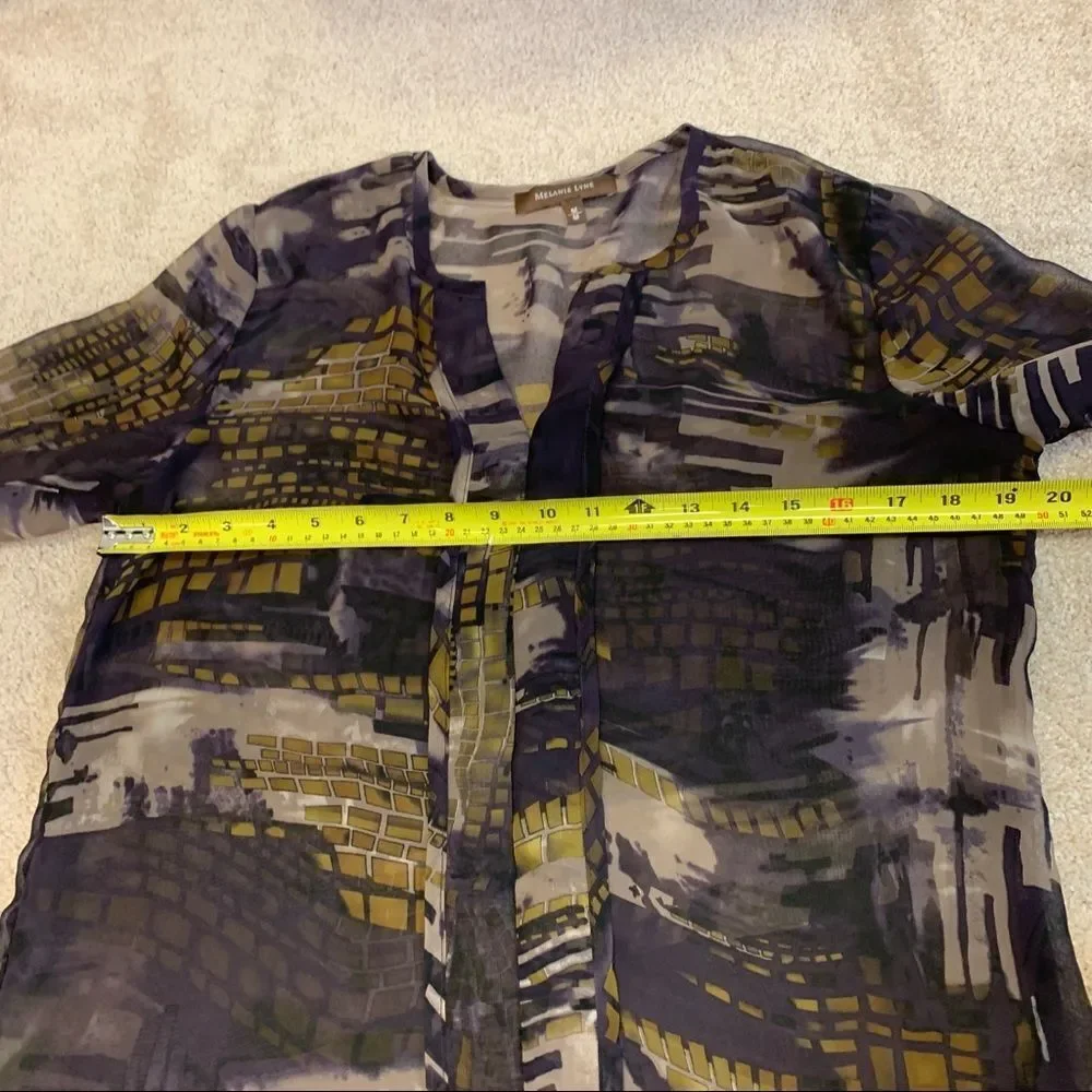 Melanie Lyne purple sheer transparent chiffon long sleeve blouse M - Picture 8 of 9